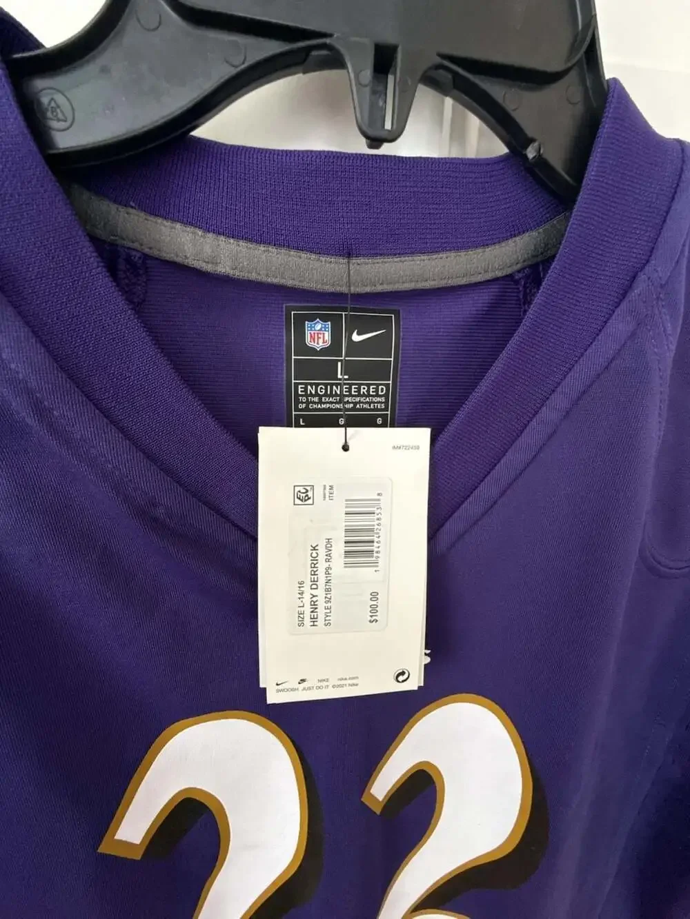 Nike Baltimore Ravens Derrick Henry #22 Purple Youth Football Jersey Size L